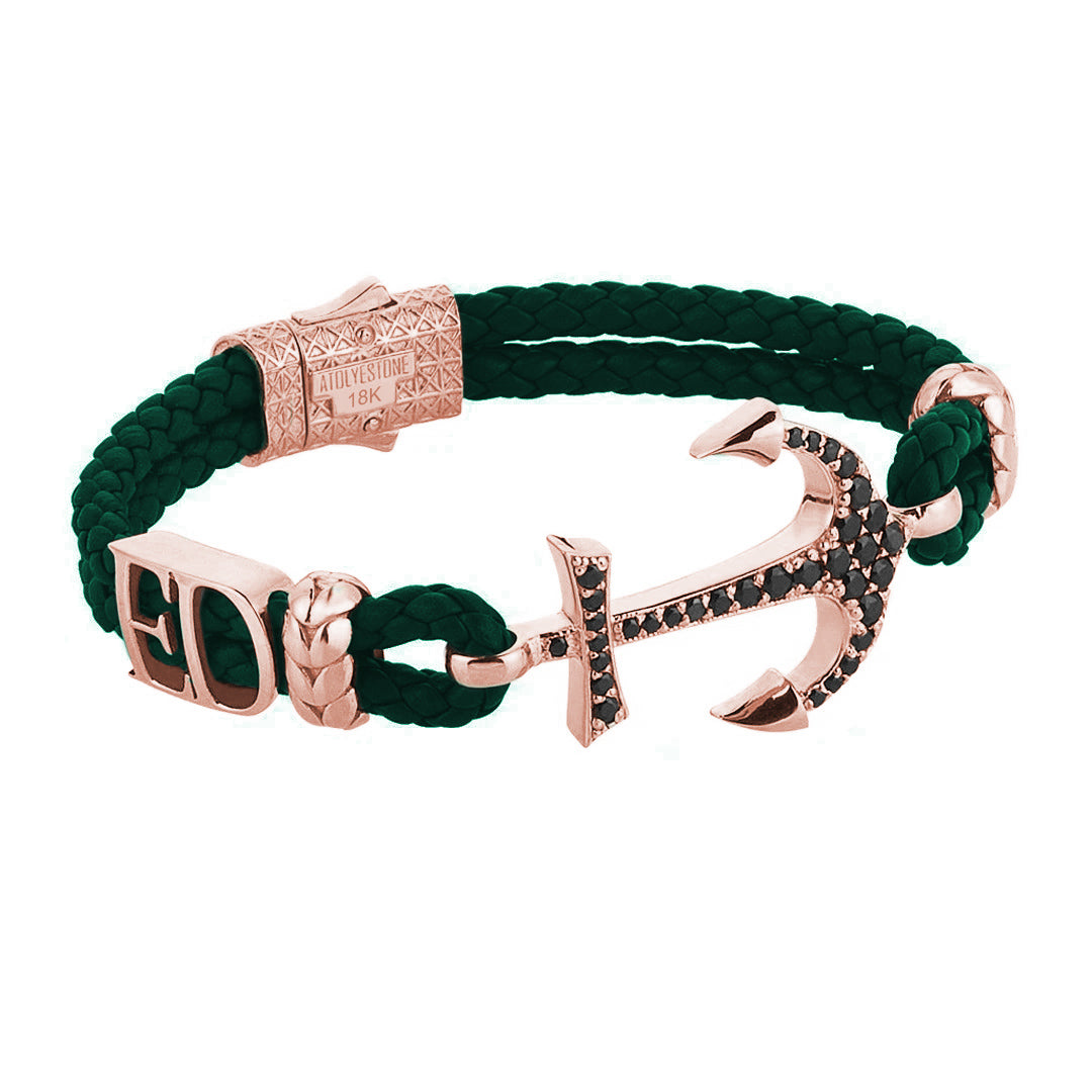 Statement Anchor Leather Bracelet in Solid Rose Gold