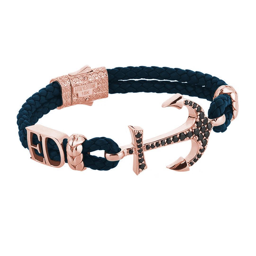 Statement Anchor Leather Bracelet in Solid Rose Gold
