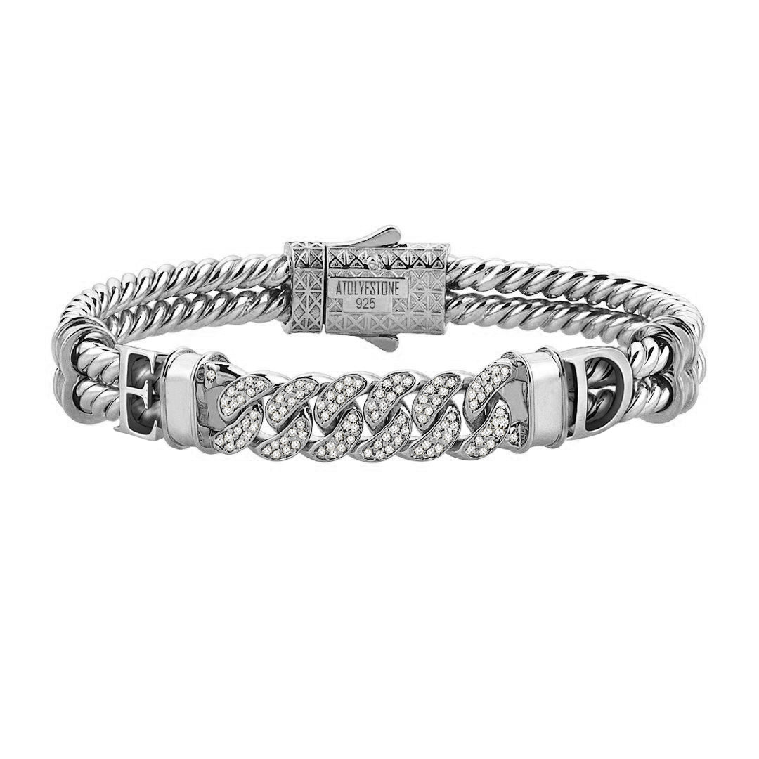 Statement Cuban Links Twined Bangle - White Gold