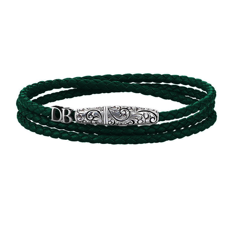 Statements Classic Wrap Leather Bracelet - Silver - Dark Green Nappa