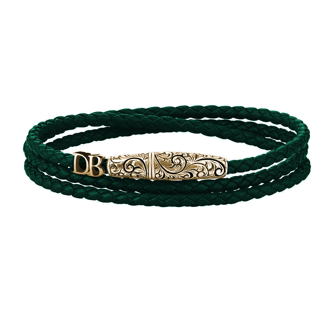 Statements Classic Wrap Leather Bracelet - Yellow Gold - Dark Green Nappa