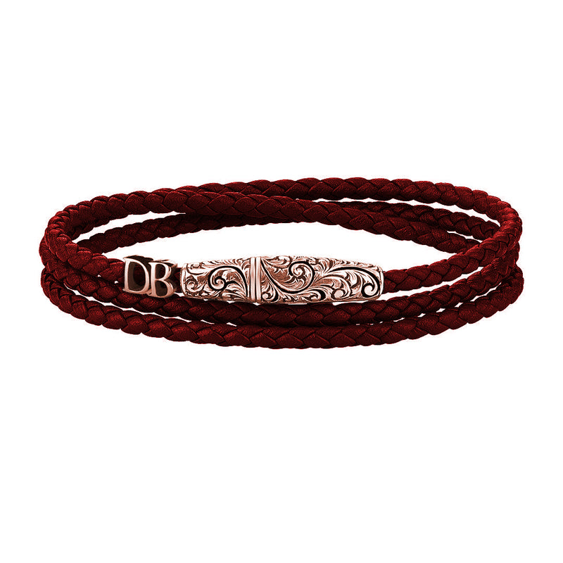 Statements Classic Wrap Leather Bracelet - Rose Gold - Dark Red Nappa