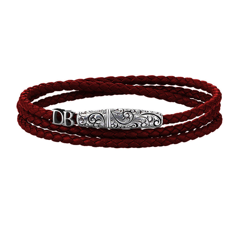 Statements Classic Wrap Leather Bracelet - Silver - Dark Red Nappa