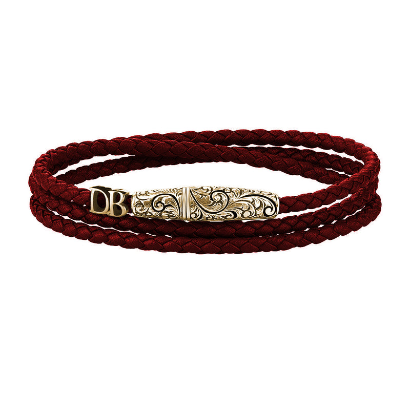 Statements Classic Wrap Leather Bracelet - Yellow Gold - Dark Red Nappa