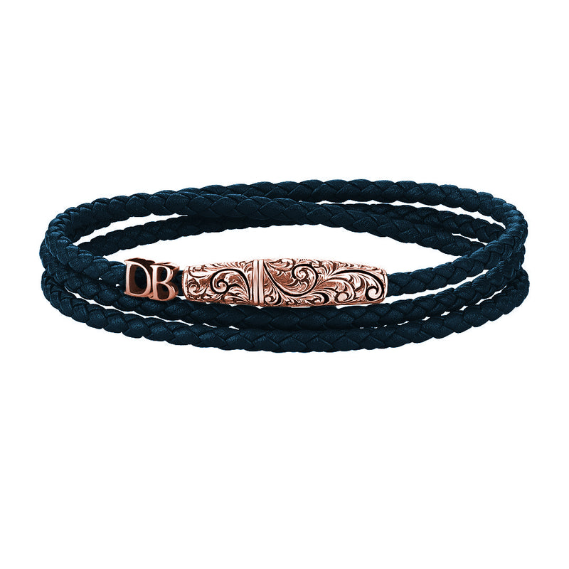 Statements Classic Wrap Leather Bracelet - Rose Gold - Navy Nappa