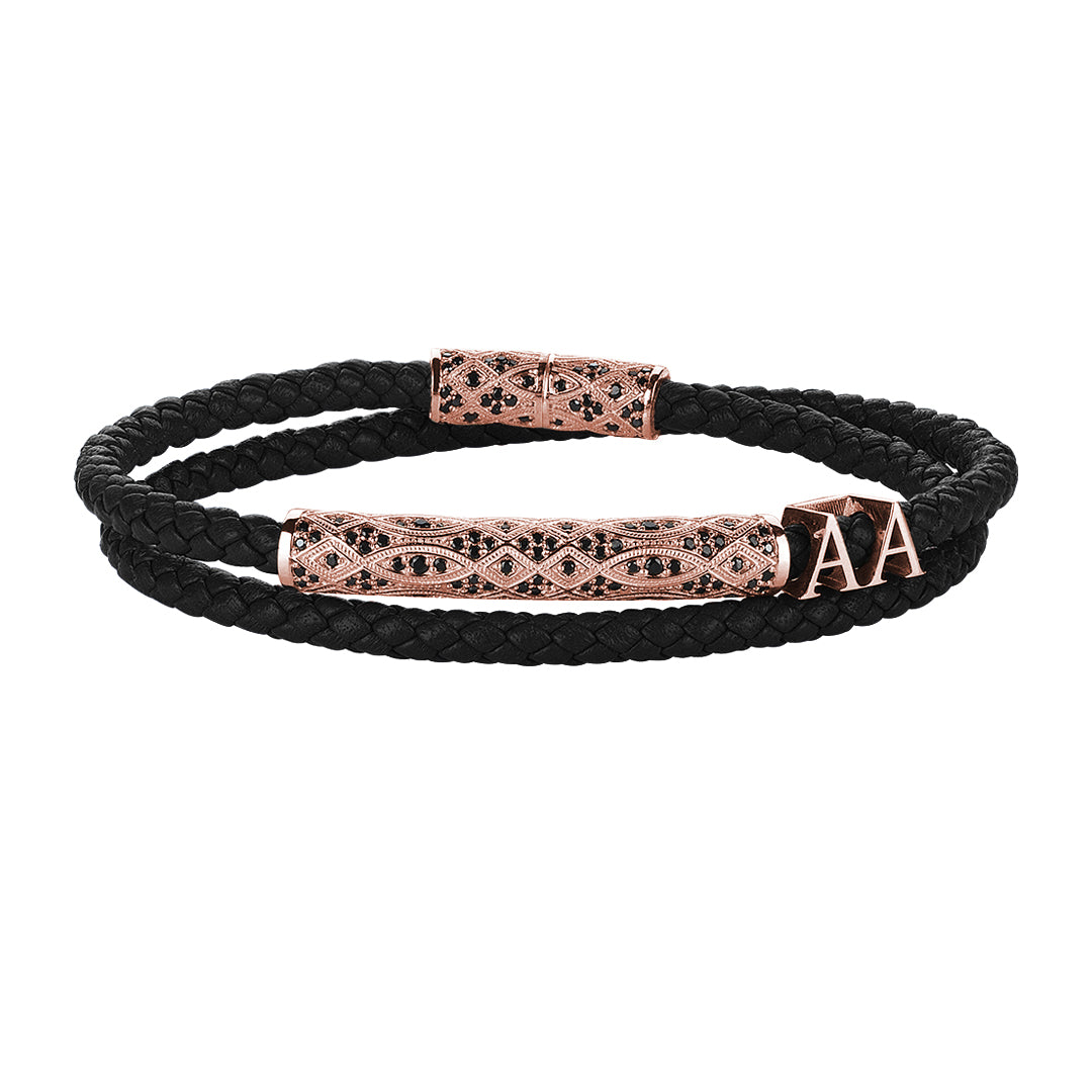 Statement Streamline Premium Wrap Bracelet - Black Leather - Rose Gold
