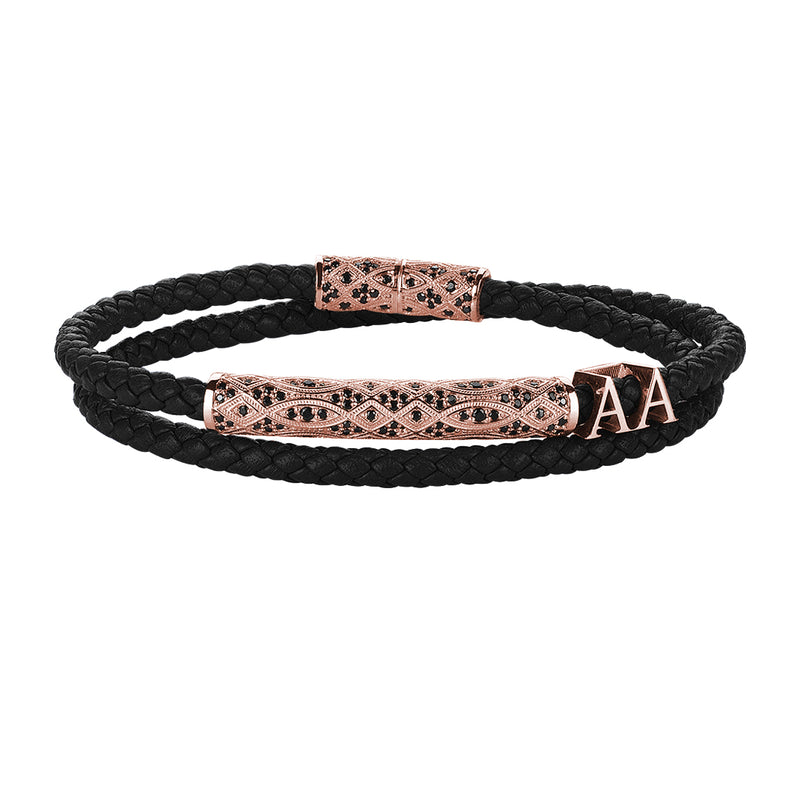 Statement Streamline Premium Wrap Bracelet - Black Leather - Rose Gold 