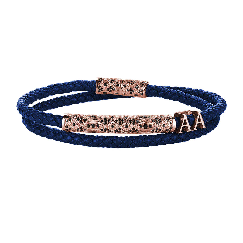 Statement Streamline Premium Wrap Bracelet - Blue leather - Rose Gold 