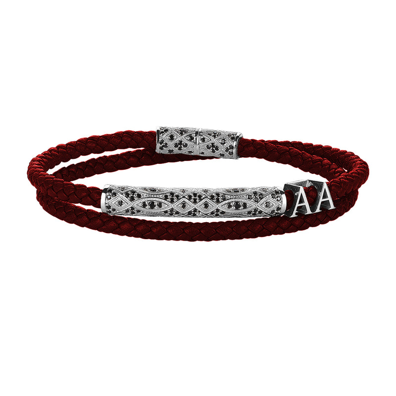 Statement Streamline Premium Wrap Bracelet - Dark Red Leather - Silver