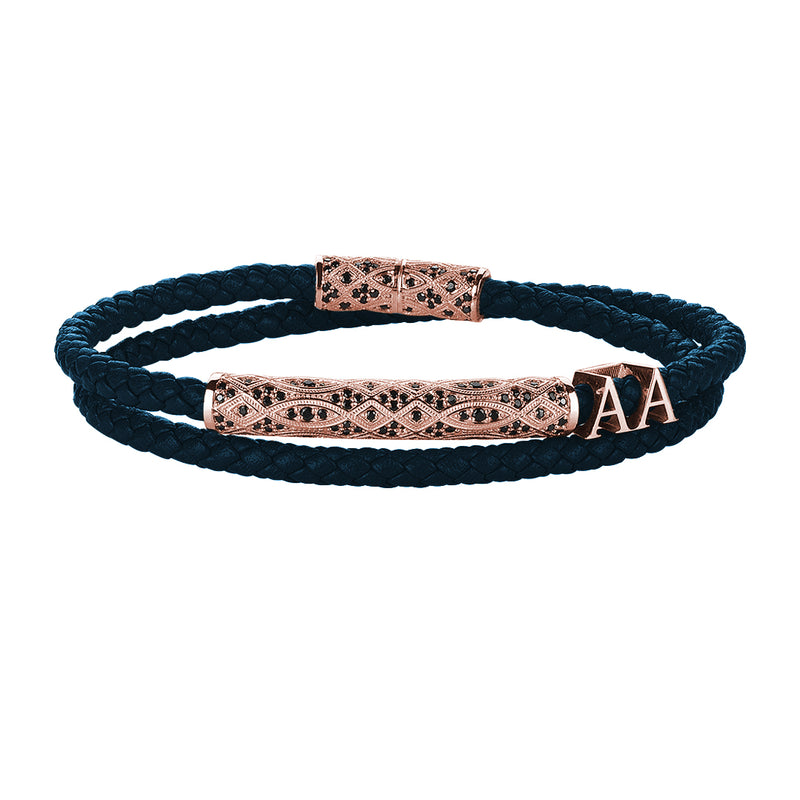 Statement Streamline Premium Wrap Bracelet - Navy Leather - Rose Gold