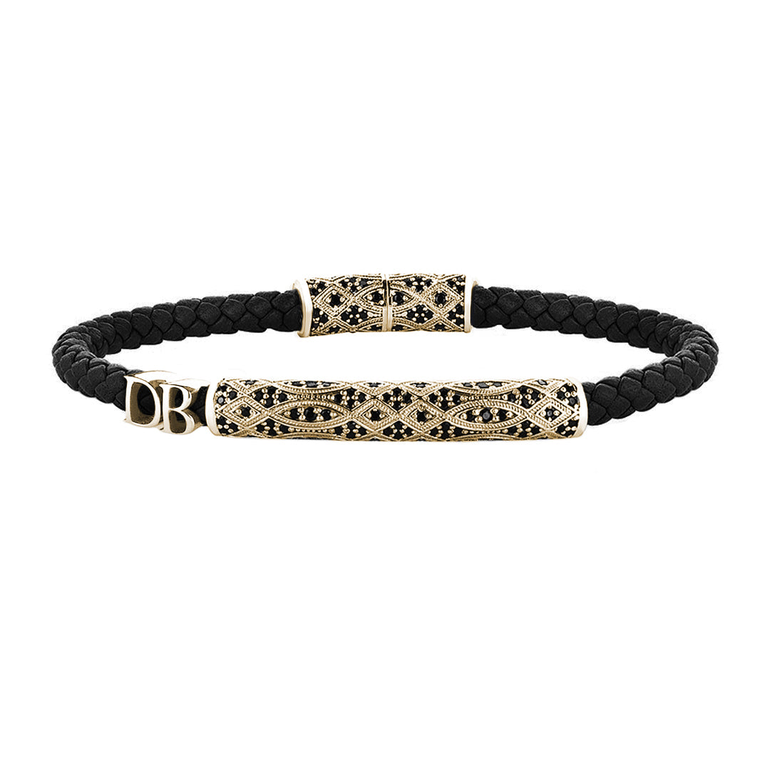 Women’s Statement Streamline Premium Leather Bracelet - Yellow Gold - Black Leather