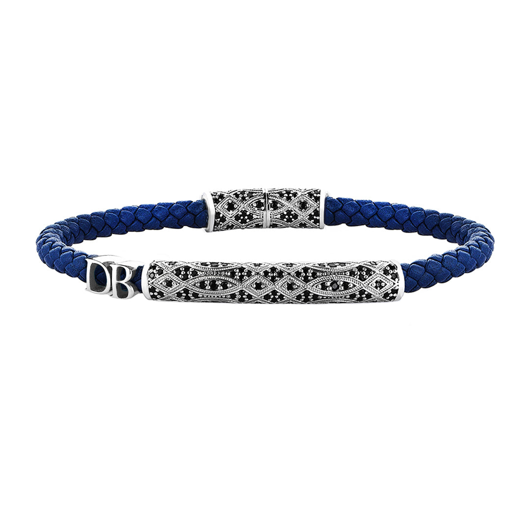 Women’s Statement Streamline Premium Leather Bracelet - Silver - Blue Leather
