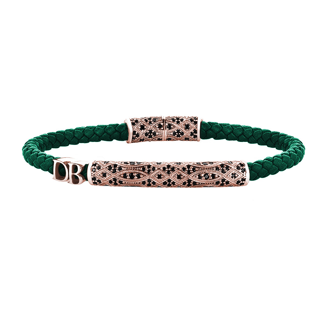 Women’s Statement Streamline Premium Leather Bracelet - Rose Gold - Dark Green Leather