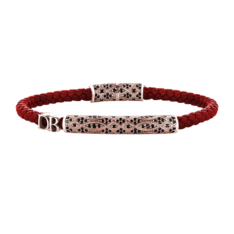 Women’s Statement Streamline Premium Leather Bracelet - Rose Gold - Dark Red Leather