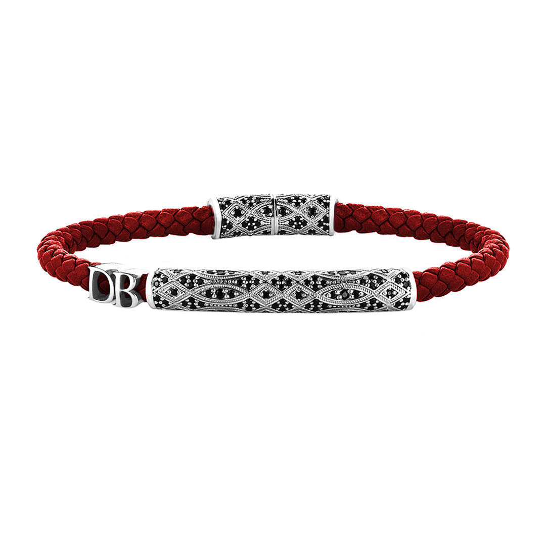 Women’s Statement Streamline Premium Leather Bracelet - Silver - Dark Red Leather