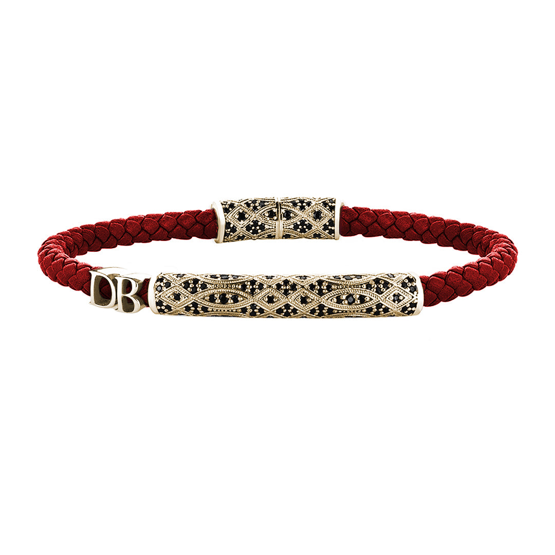Women’s Statement Streamline Premium Leather Bracelet - Yellow Gold - Dark Red Leather