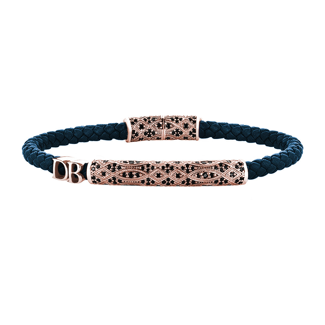 Women’s Statement Streamline Premium Leather Bracelet - Rose Gold - Navy Leather