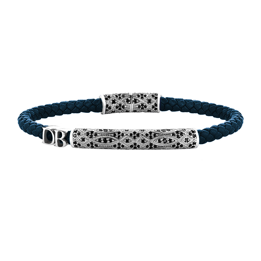 Women’s Statement Streamline Premium Leather Bracelet - Silver - Navy Leather