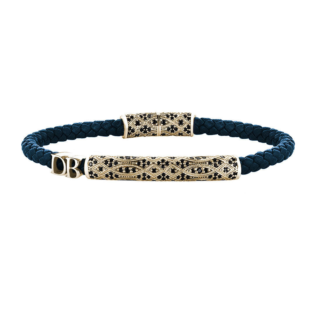 Women’s Statement Streamline Premium Leather Bracelet - Yellow Gold - Navy Leather