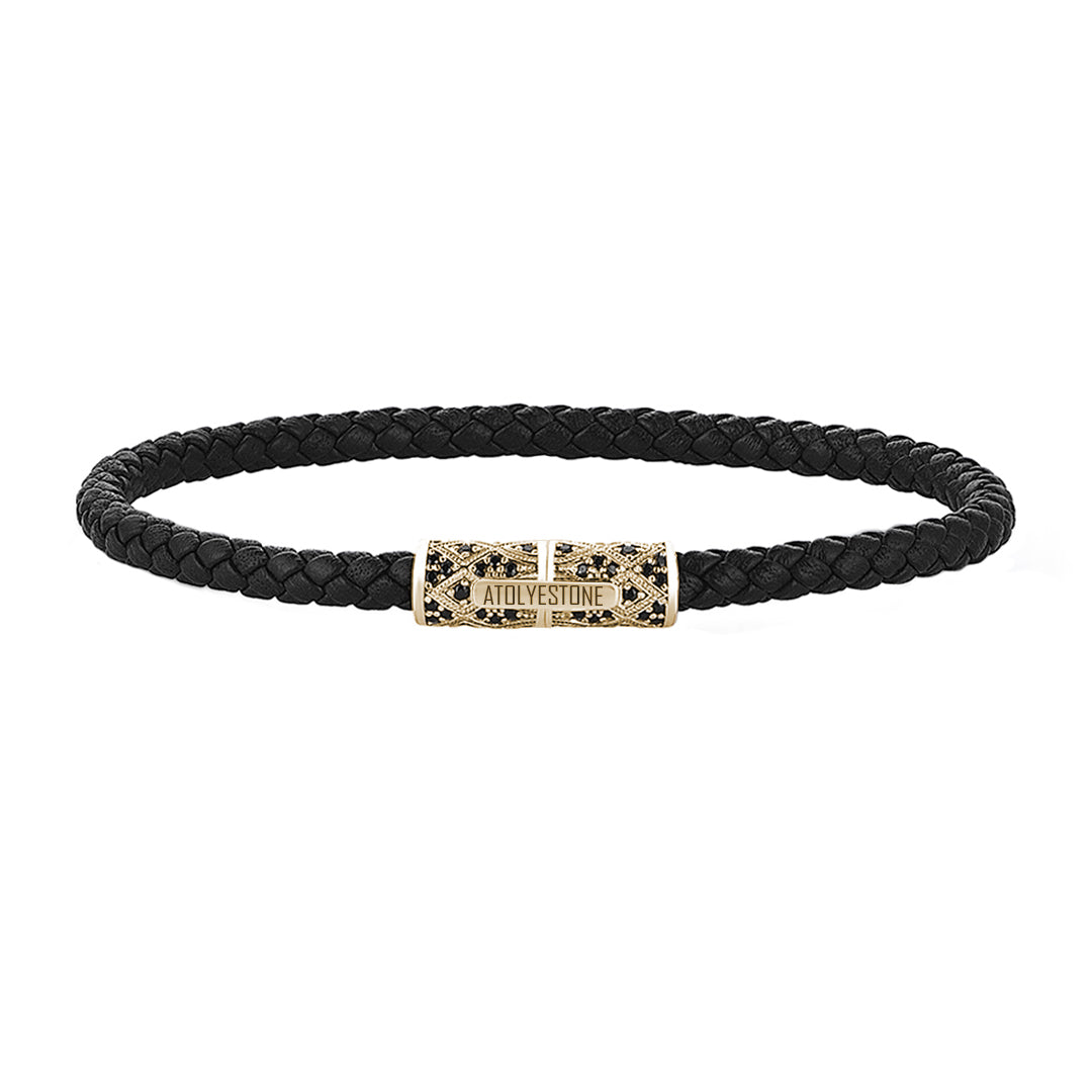 Streamline Minimalist Black Leather Bracelet - Yellow Gold
