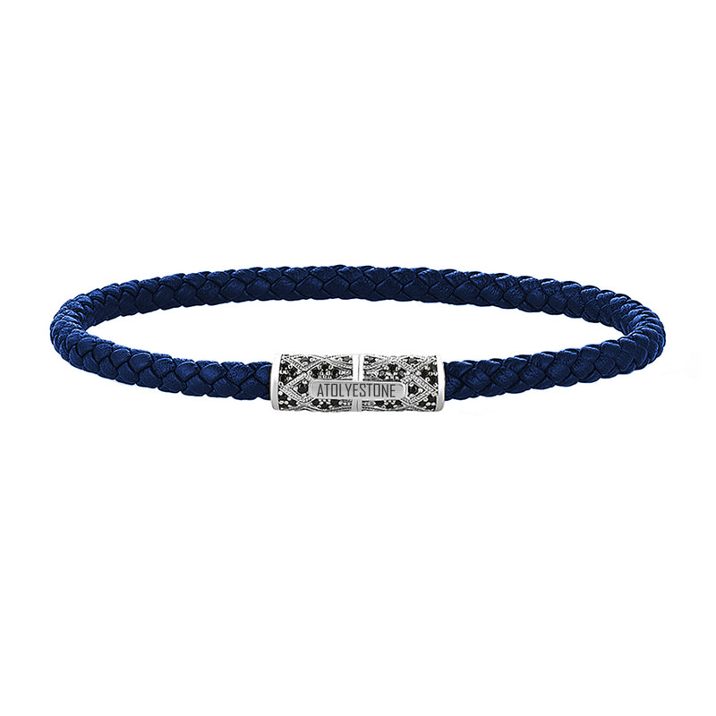 Streamline Minimalist Blue Leather Bracelet - Silver