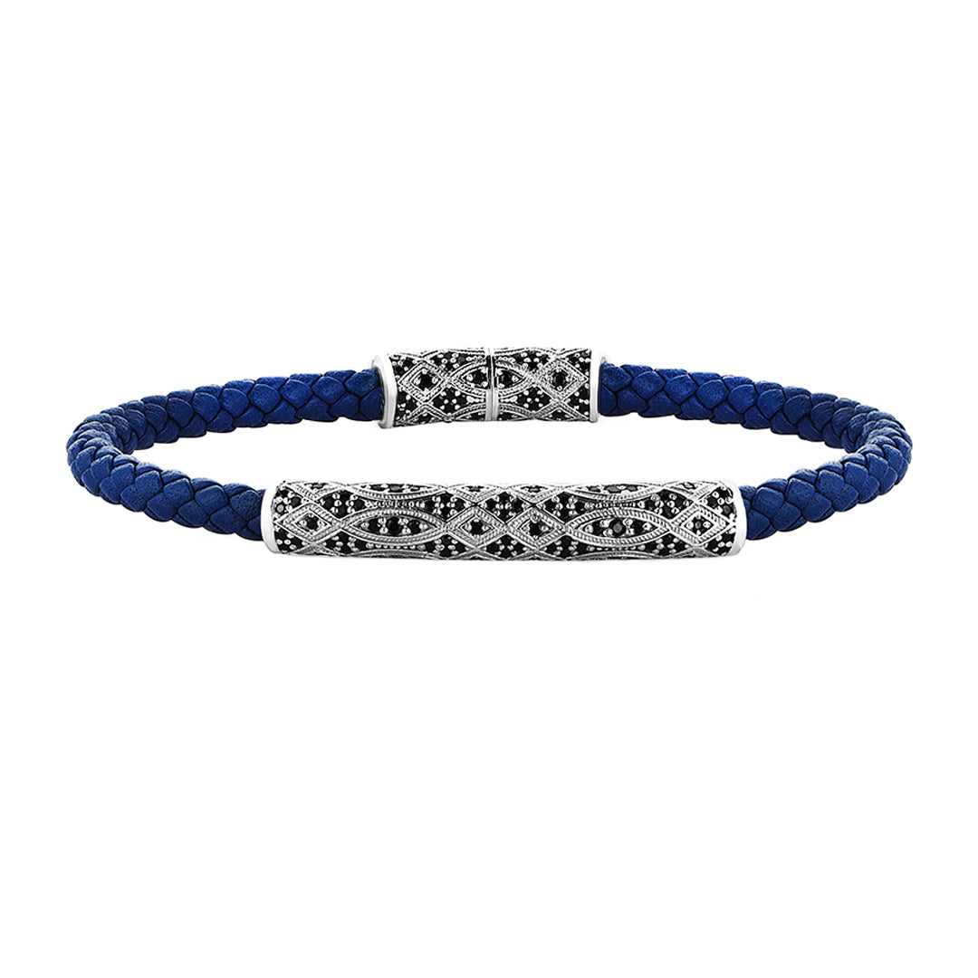 Streamline Premium Blue Leather Bracelet - Silver