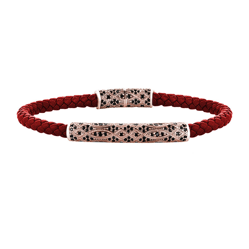 Streamline Premium Dark Red Leather Bracelet - Rose Gold