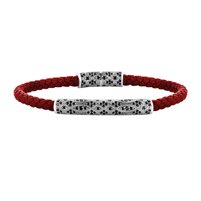 Streamline Premium Dark Red Leather Bracelet - Silver