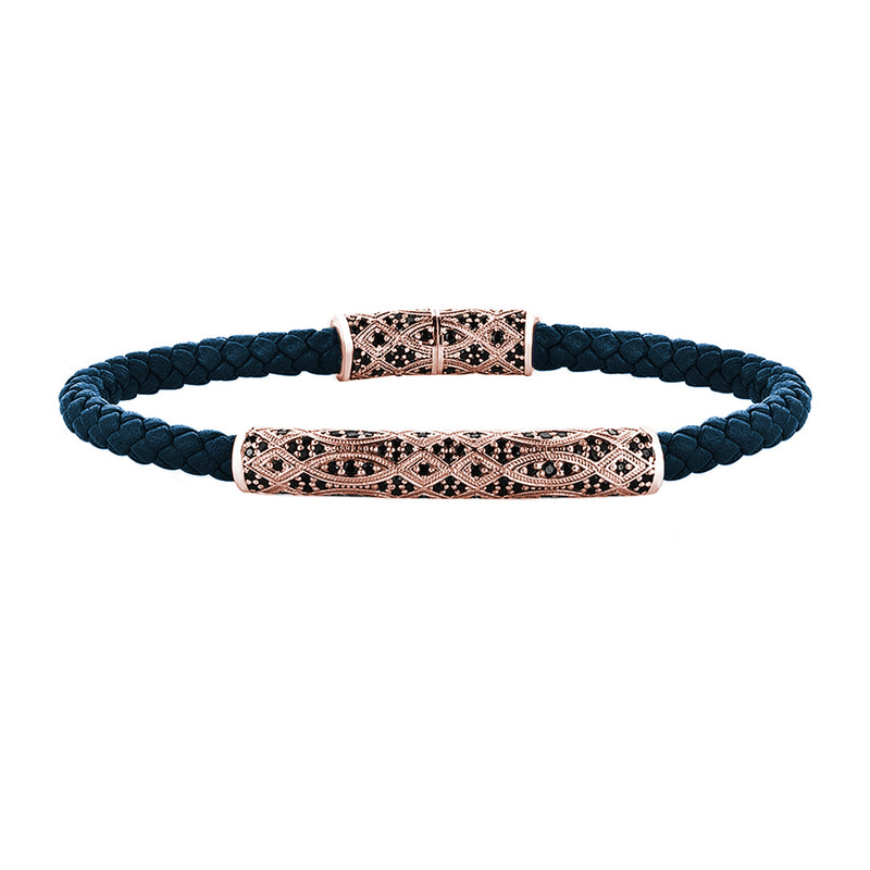 Streamline Premium Navy Leather Bracelet - Rose Gold