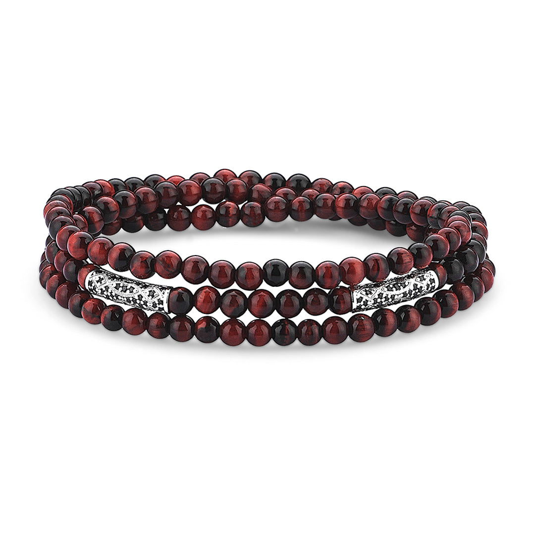 Streamline Triple Beaded Bracelet-Red Tiger Eye