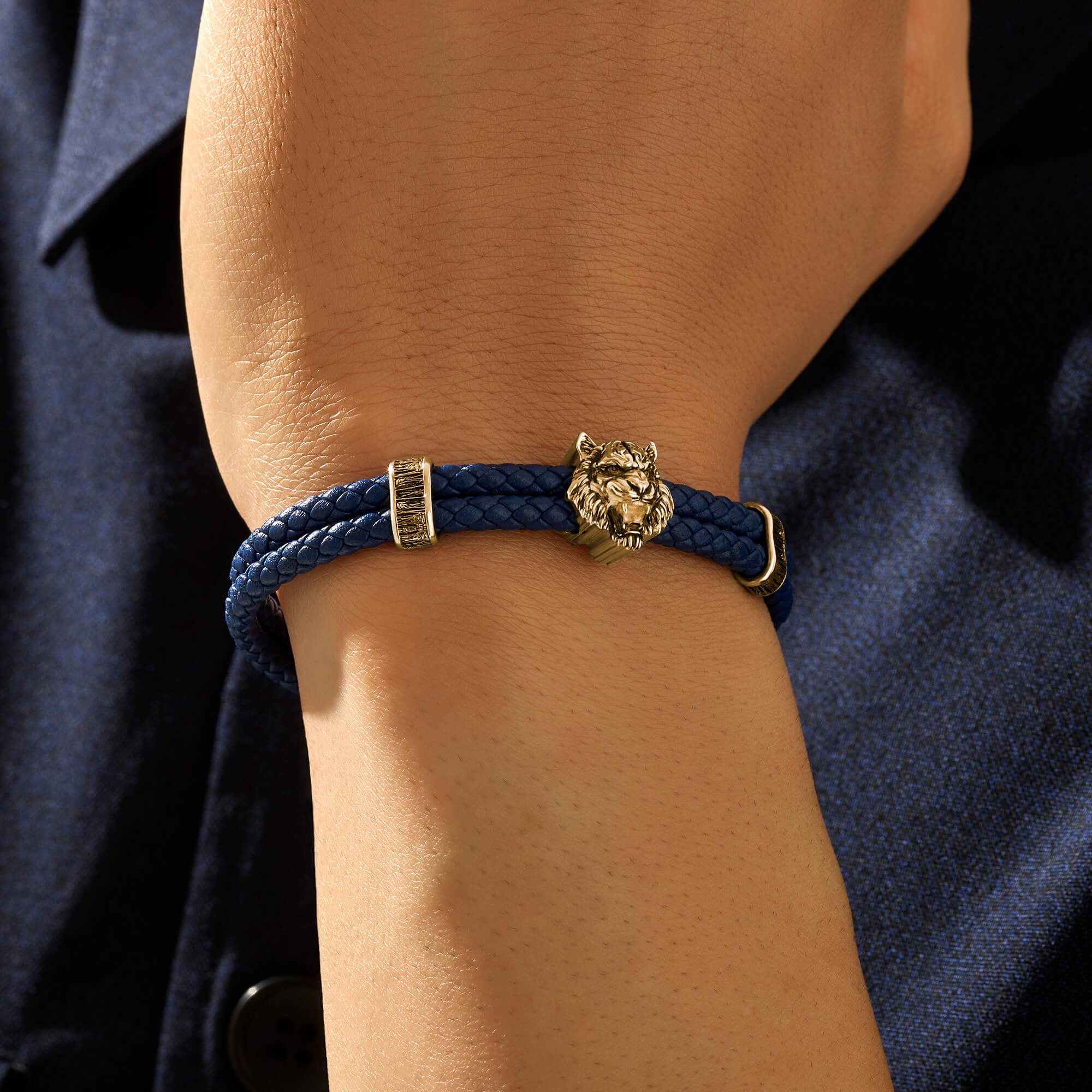 Tiger Leather Bracelet in Solid Yellow Gold