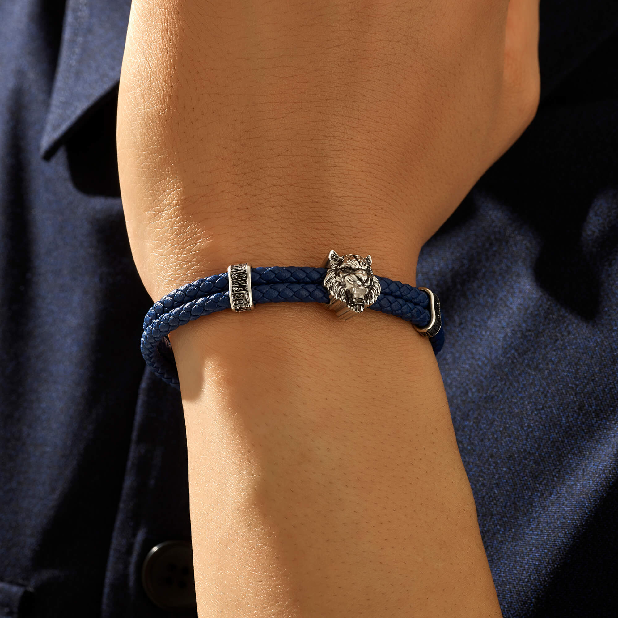 Tiger Leather Bracelet in Silver
