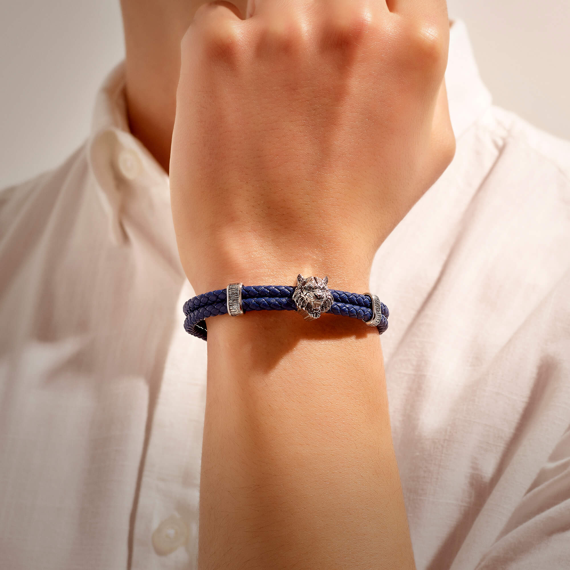 Tiger Leather Bracelet in Solid White Gold