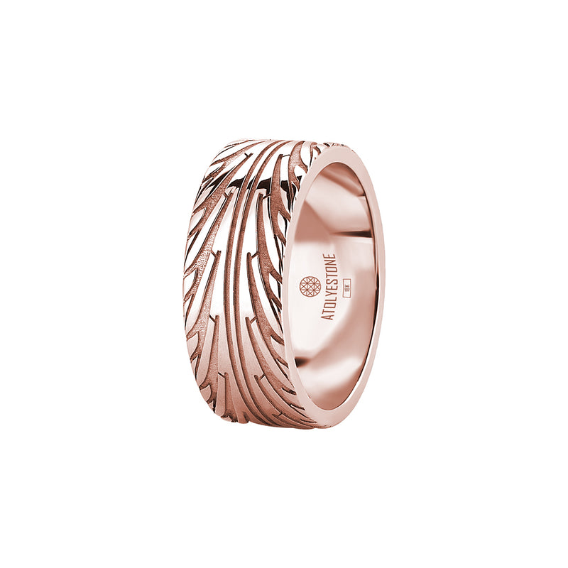 Men's 8.5mm Tire Tread Band Ring in Solid Rose Gold