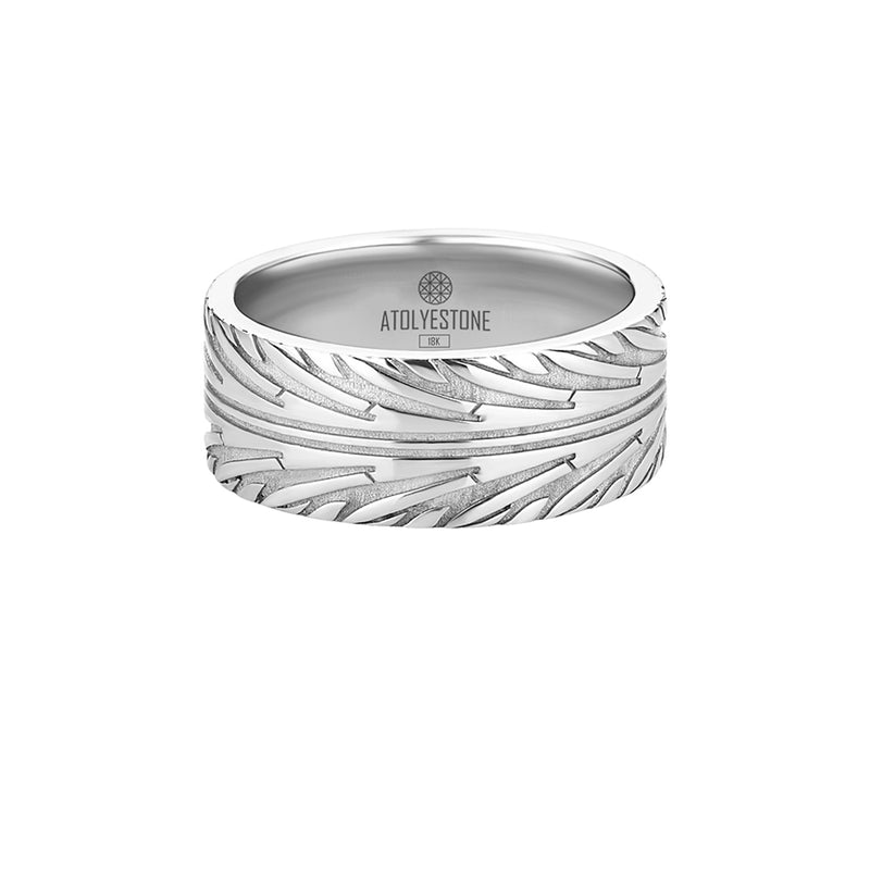 Men's Solid White Gold Tire Tread Band Ring