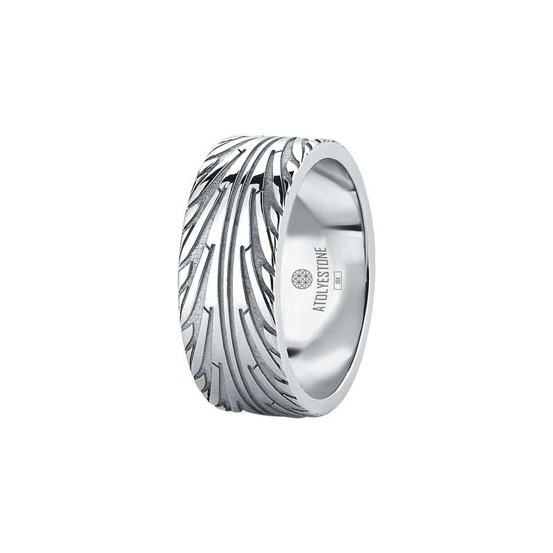 Men's 8.5mm Tire Tread Band Ring in Real White Gold