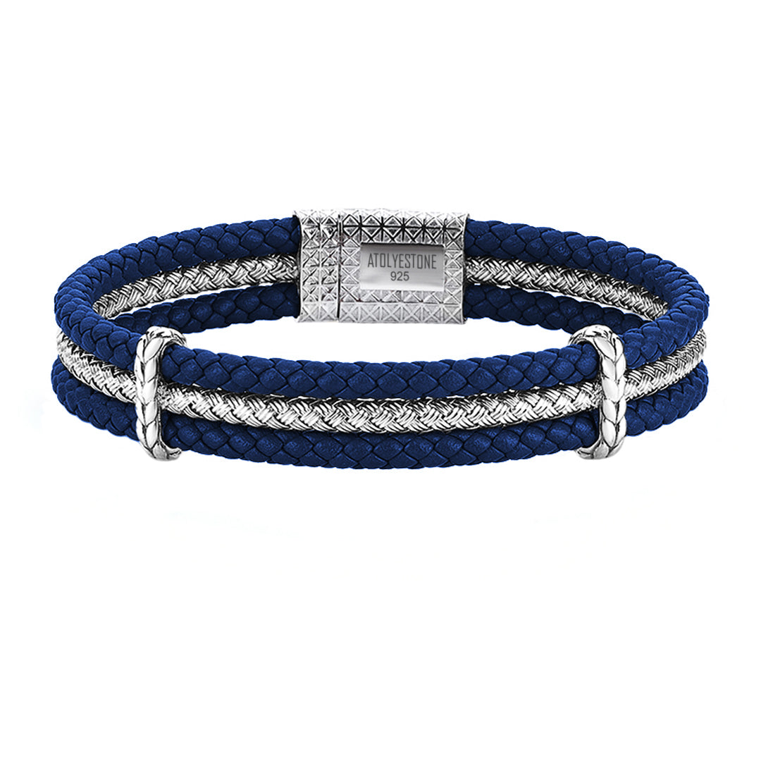 Triple Row Elements Leather Bracelet - Blue Leather