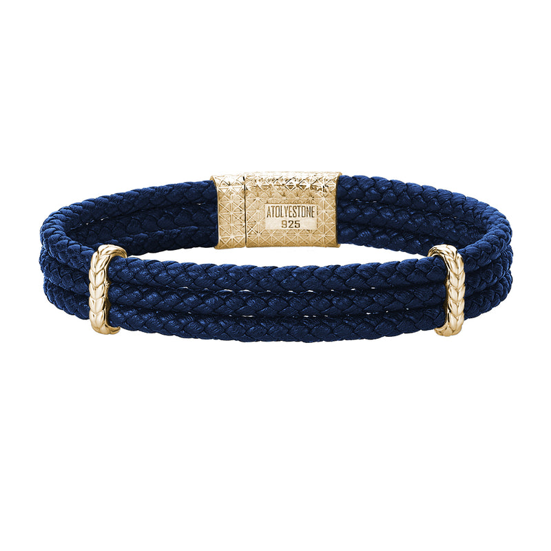 Men's Elements Triple Blue Nappa Leather Bracelet in Yellow Gold Plated Silver