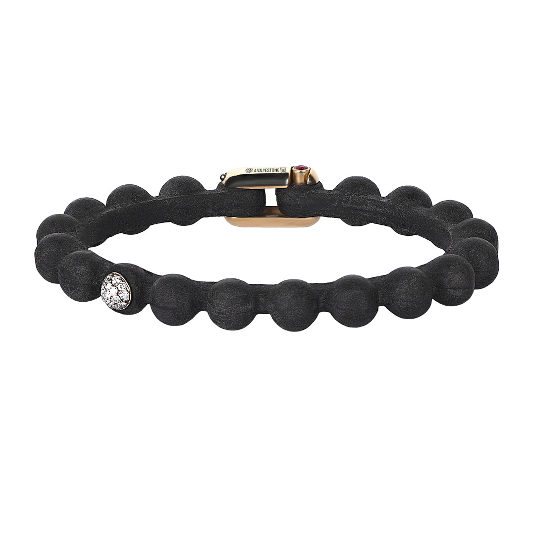 White Diamond Leather Ball Bracelet in Gold