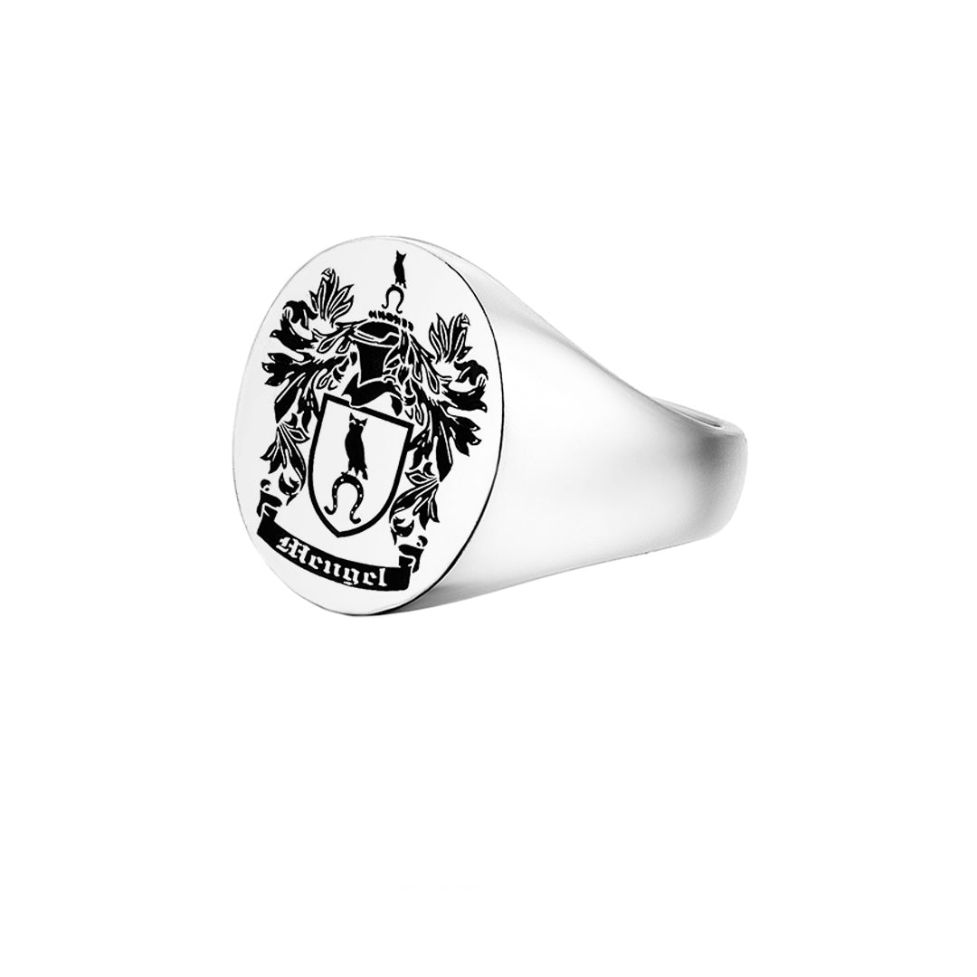 Carved Signet Round Ring Base for Family Crest - White Gold