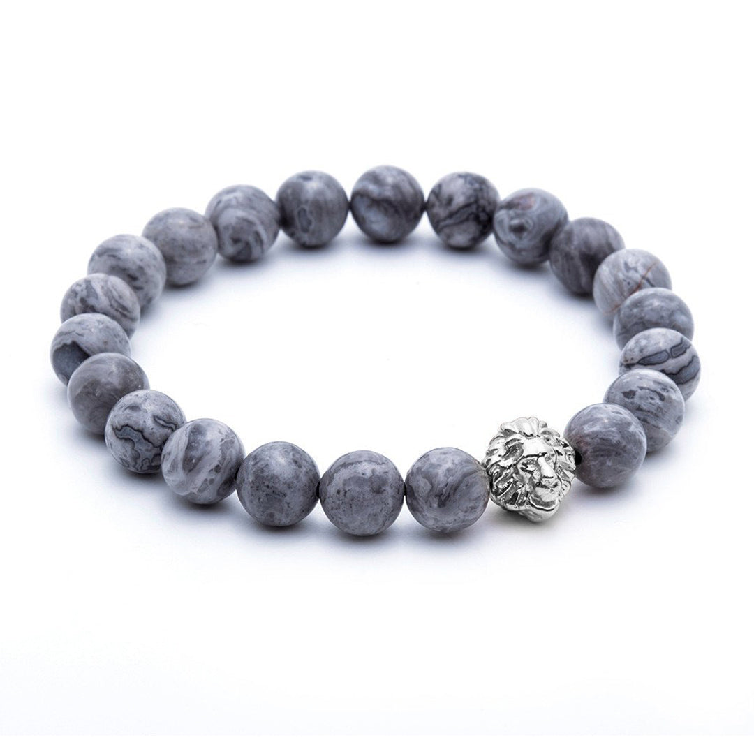 Leo Jasper Beaded Bracelet - White Gold