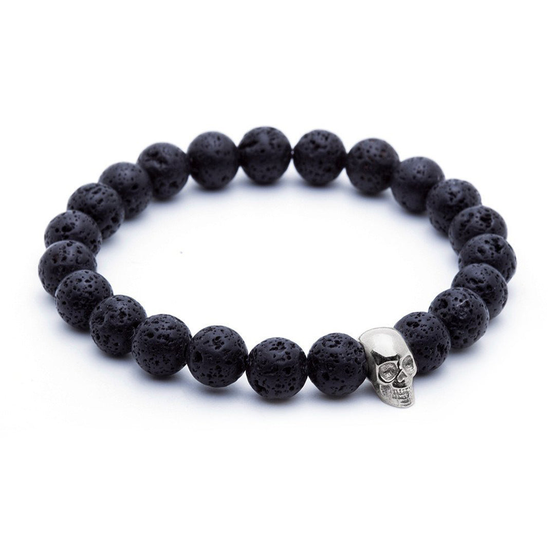 Skull Beaded Bracelet - White Gold - Lavastone
