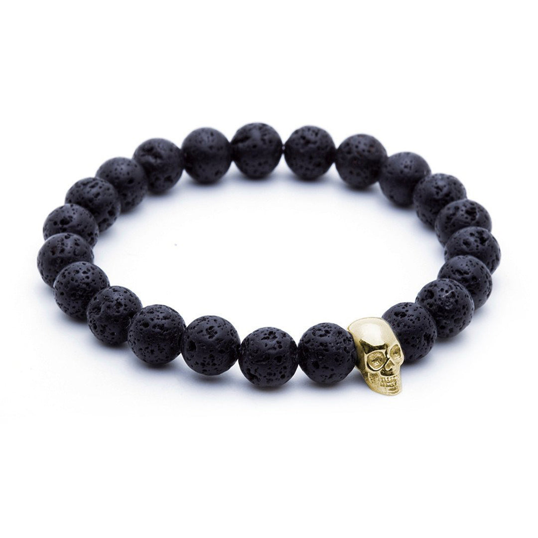 Skull Beaded Bracelet - Yellow Gold - Lavastone