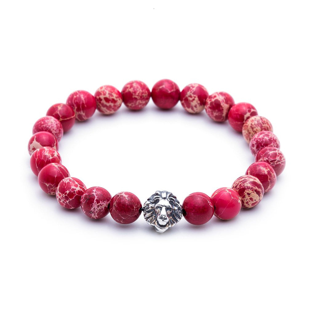 Leo Jasper Beaded Bracelet - White Gold - Men