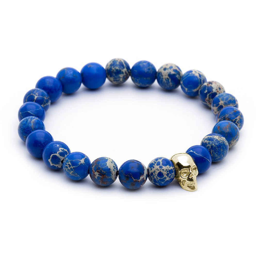 Skull Beaded Bracelet - Yellow Gold - Blue Jasper