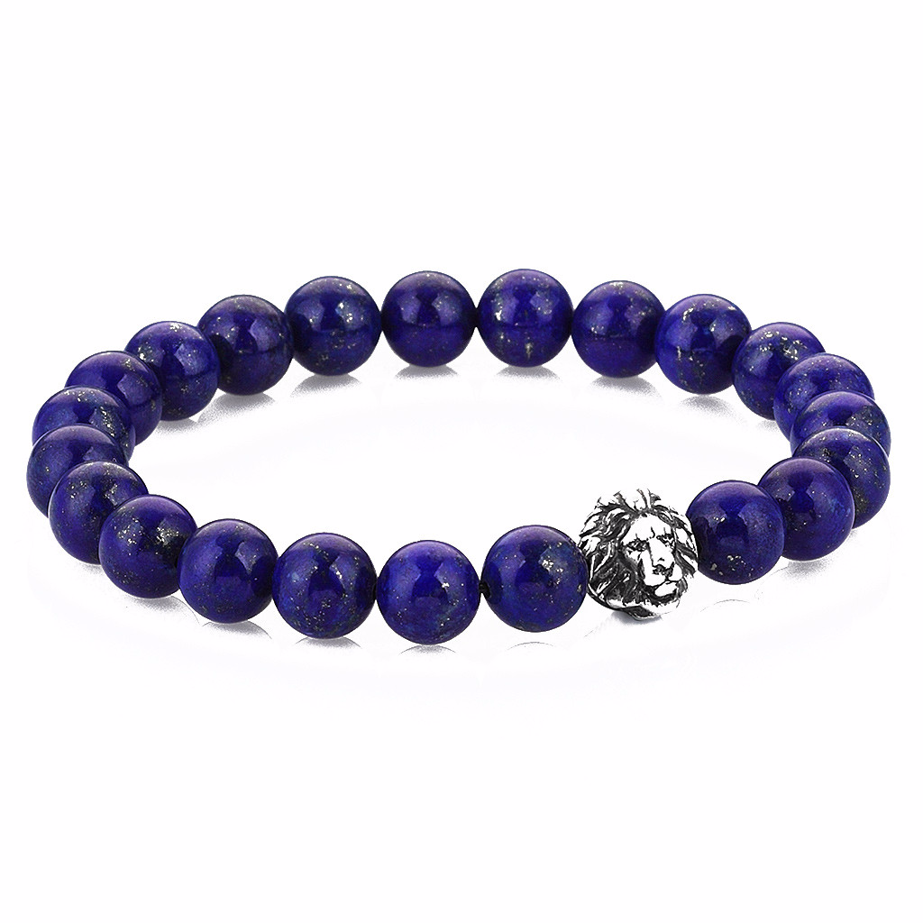 Women's Exclusive Leo Beaded Bracelets - Oxidised Silver - Lapis Lazuli