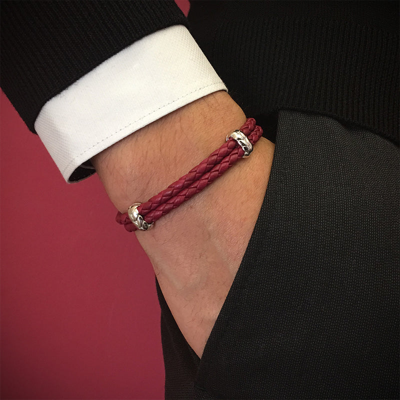 Atolyestone Elements - Solid White Gold - Dark Red Leather