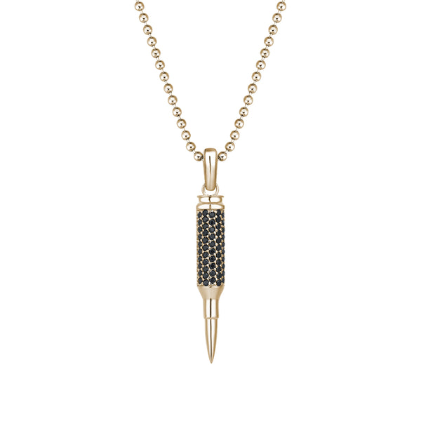 Men's Solid Yellow Gold Bullet Pendant Paved with Black Diamonds