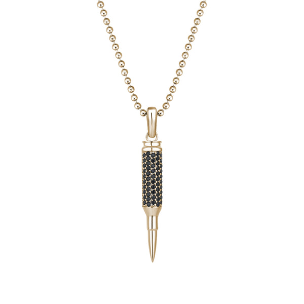 Men's Solid Gold Bullet Pendant Paved with Black CZ or Diamond