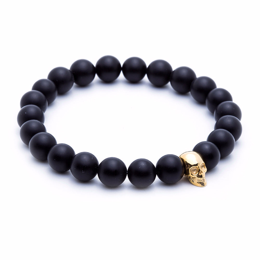 Skull Beaded Bracelet - Yellow Gold - Agate